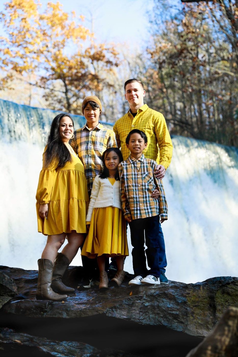 Family session by the falls